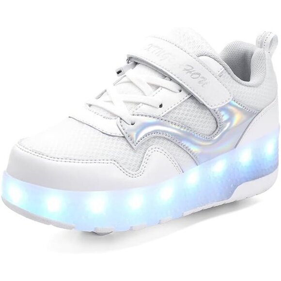 Kid's White New Upgraded Wheels Shiny Dark Roller Skates Skate Beautiful Shoes - Picture 3 of 7